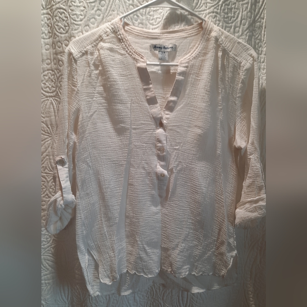 Tommy Bahama Blouse Womans Small White Sheer Gauze Beach Classic Comfort